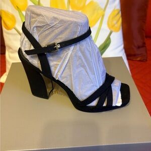 Franco Sarto Black Heeled Sandals with Chunky Block Heel